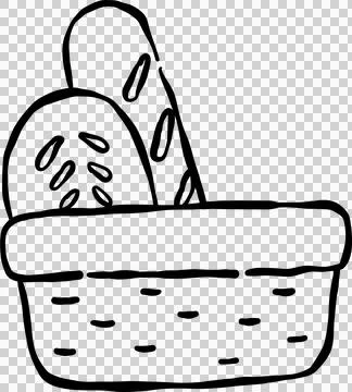 Bread in a Basket Outline Cartoon Hand Drawn Stock Illustration
