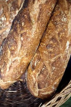 Bread on a basket Stock Photos