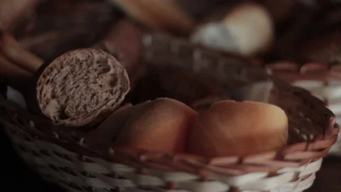 Bread basket in a table Stock Footage 131988705