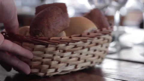 Bread basket in a table Stock Footage 131988747