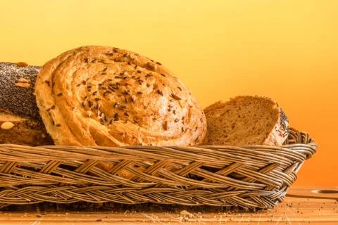 Bread in a basket on a table Foto stock