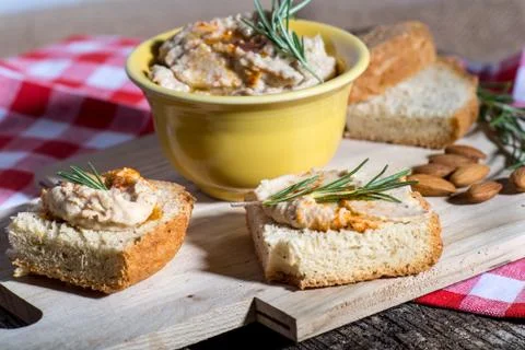 Bread with bean spread Stock Photos