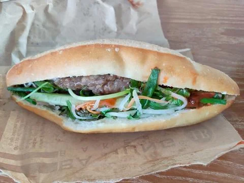 Bread with beef and vegetables on the table for eating Stock Photos