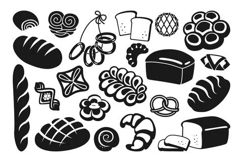 Bread black glyph icon set grain bakery vector Stock Illustration