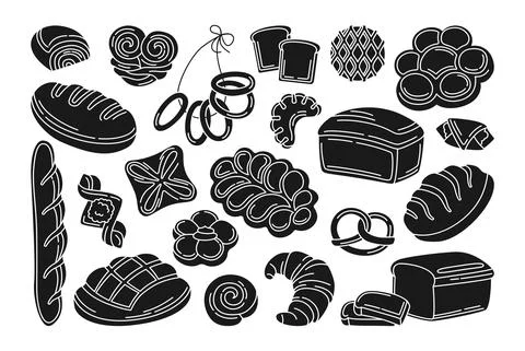 Bread black glyph line set grain bakery vector Illustrazione stock