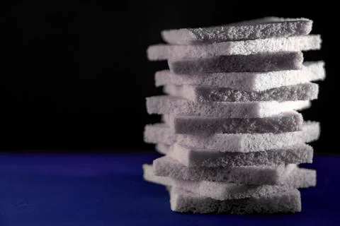 Bread on a blue black background Stock Photos