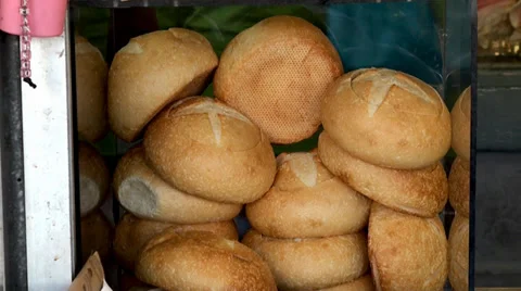 Bread bowls for a clam chowder at the  Fisherman's Wharf. Stock Footage 39001253