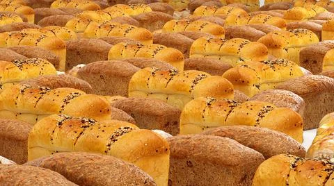 Bread bun roll croissant set or collection Baked food and bakety Stock Photos