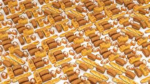 Bread bun roll croissant set or collection Baked food and bakety Stock Photos