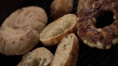 Bread Buns and Meatloaf on the Grill HD Stock Footage 88599397
