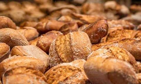 Bread buns assortment. Sourdough bread rolls mix. Healthy food Stock Photos
