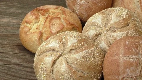 Bread buns. Stack of freshly baked homemade bread buns Stock Footage 72849014