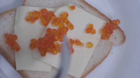 Bread, butter and caviar doesn't sound delicious? Stock Footage 169085639