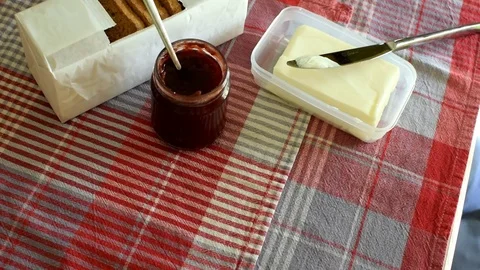 Bread butter and jam breakfast Video stock 75805028