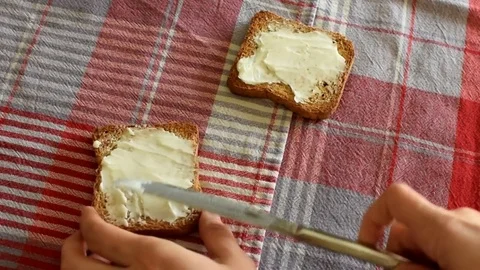 Bread butter and jam breakfast Stock Footage 75805036