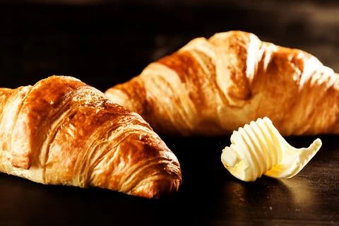 Bread with butter. Simple breakfast concept. Stock Photos