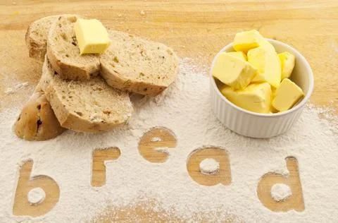 Bread with butter. Simple breakfast concept. Foto stock