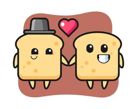 Bread cartoon character couple with fall in love gesture Stock Illustration