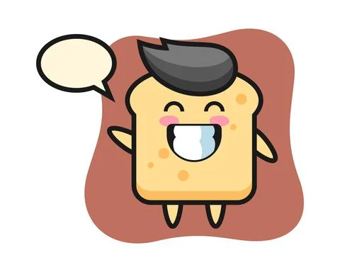Bread cartoon character doing wave hand gesture Stock Illustration