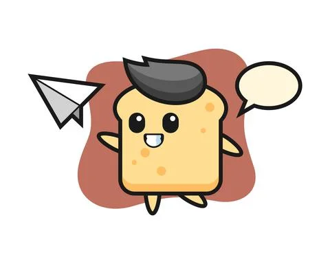 Bread cartoon character throwing paper airplane Stock Illustration
