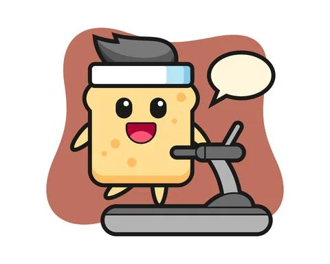 Bread cartoon character walking on the treadmill Stock Illustration