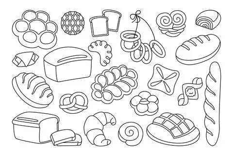 Bread cartoon line icon set grain bakery vector Stock Illustration