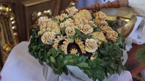 Bread for the ceremony. Bread with flowers. Stock Footage 167604682