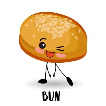 Bread character. Bun with eyes. White background. Round bread products. Wheat Stock Illustration
