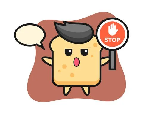 Bread character illustration holding a stop sign Illustrazione stock