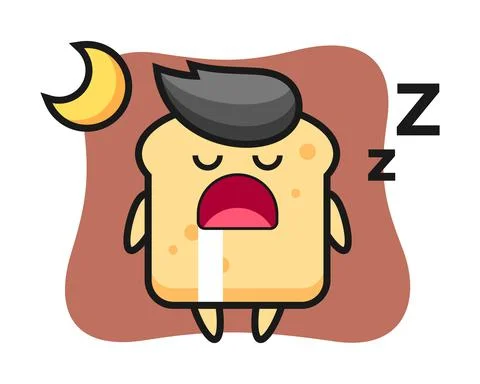 Bread character illustration sleeping at night Stock Illustration