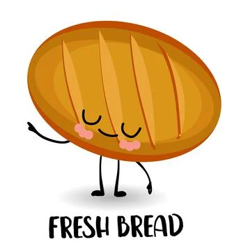 Bread character. White background. Round bread products. Wheat dough. Stock Illustration