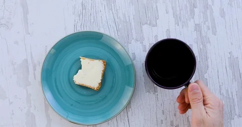 Bread With Cheese and Coffee 4K Stock Footage 101412766