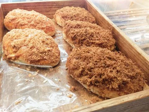 Bread with chicken floss topping Stock Photos