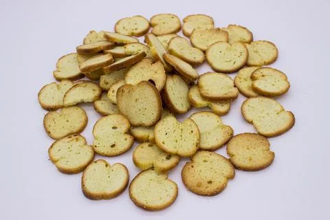 The bread chips roasted crispy with seasoning Stock Photos