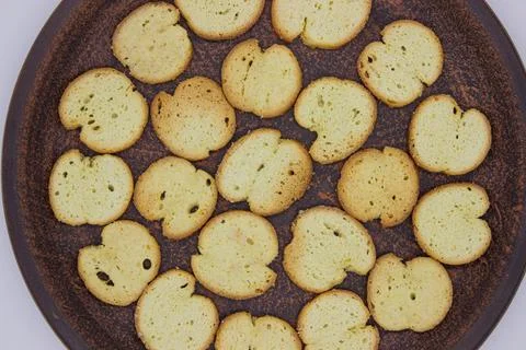 The bread chips roasted crispy with seasoning Stock Photos