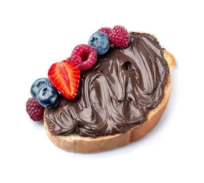 Bread with chocolate paste with berries Foto stock