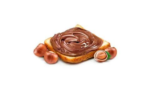 Bread with Chocolate Spread Cream Isolated on White Background Stock Photos