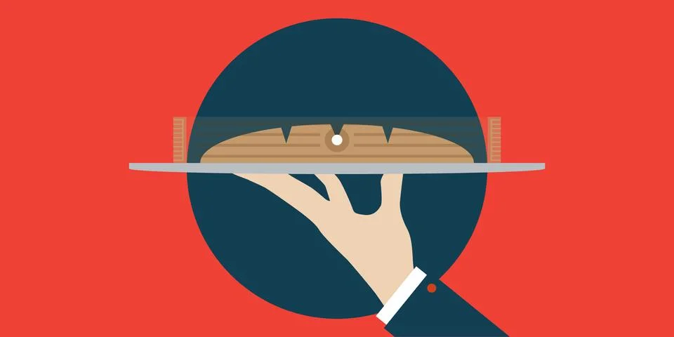 Bread in Clear Wrapper Served on a Waiter's Tray Stock Illustration