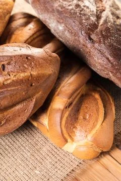 Bread close-up in rustic style Stock Photos