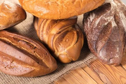 Bread close-up in rustic style Stock Photos