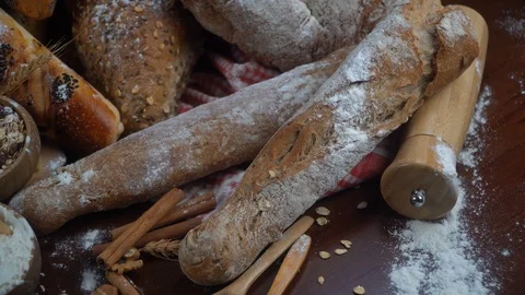 Bread concept. Baking and home bread making concept. Soft toning Video stock 94662021