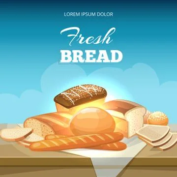 Bread concept vector background. Bakery poster template 스톡 일러스트