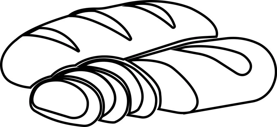 Bread contour on white background. Vector black and white illustration. 스톡 일러스트