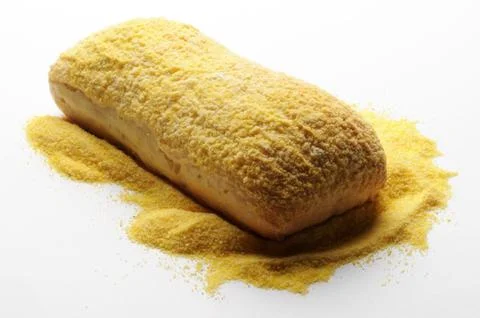 Bread with cornmeal on a white background Stock Photos
