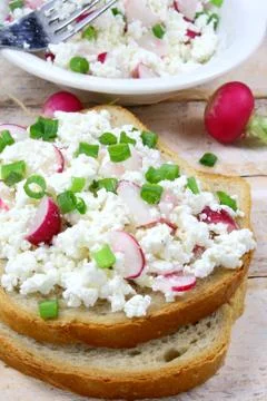 Bread with cottage cheese Stock Photos