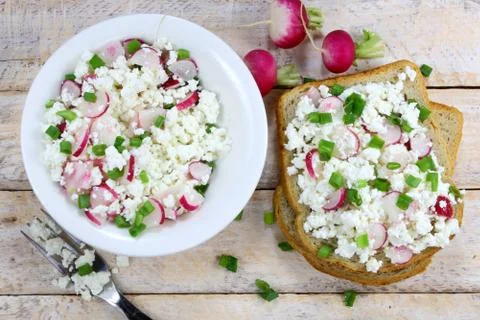 Bread with cottage cheese Stock Photos