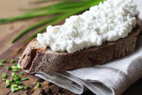 Bread With Cottage Cheese Stock Photos