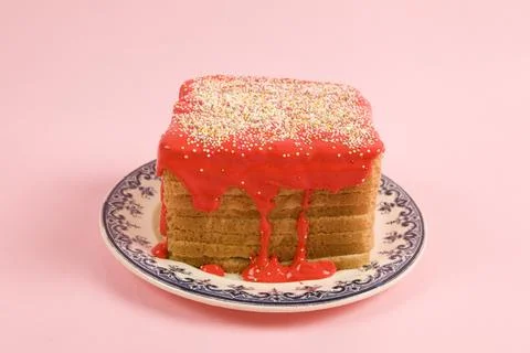 Bread covered red coulis Stock Photos