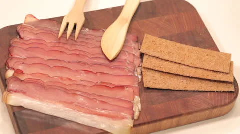 Bread with cream and bacon Stock Footage 22698327