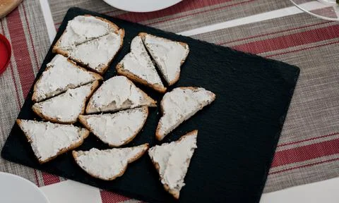 Bread with cream cheese Stock Photos
